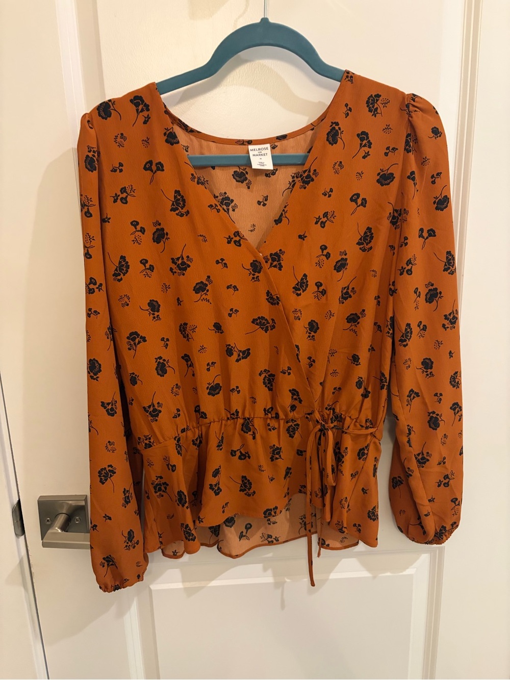 Melrose and Market Rust Floral Wrap Blouse